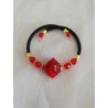 Bracelet Murano fait main perle ronde plate rouge et or strass et perles Swarovski