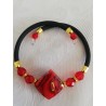 Bracelet Murano fait main perle ronde plate rouge et or strass et perles Swarovski