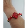 Bracelet Murano fait main perle ronde plate rouge et or strass et perles Swarovski