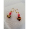 Boucle d'oreilles perle Murano rouge et or et perle swarovski
