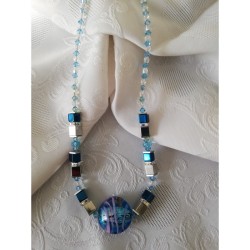 Collier mélange de perle  murano bleu hématite  et swarovski