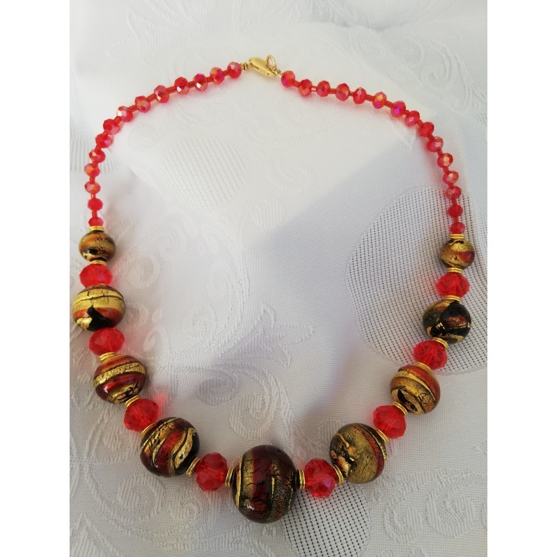 Valentina Collier perle rouge et or Murano
