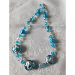 Lagon collier en perles de verre Murano et swarovski bleu et argent