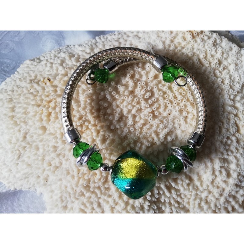 Bracelet perle de murano verte et or