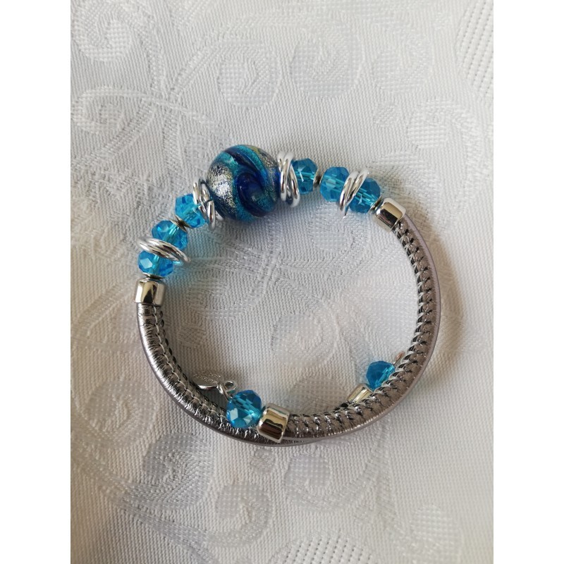 Bracelet perle de murano ronde bleue