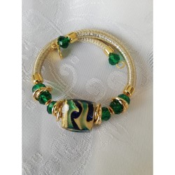 Bracelet perle de murano carré verte et or