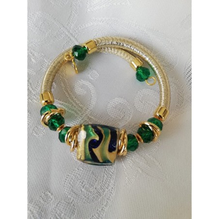 Bracelet perle de murano carré verte et or