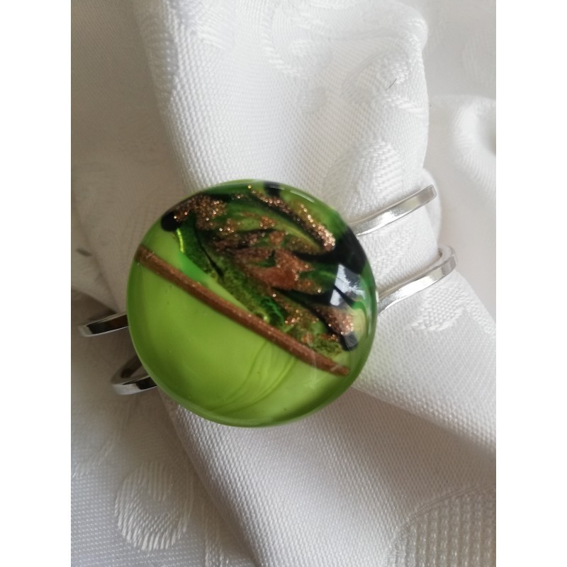 Bracelet en perle Murano verte feuille d'or poudre aventurine