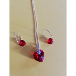 parure Swarovski fait main coeur cristal AB rouge
