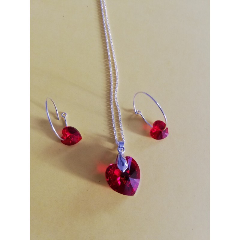 parure Swarovski fait main coeur cristal AB rouge