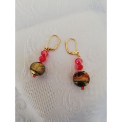 Boucle d'oreilles perle Murano rouge et or et perle swarovski
