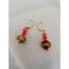 Boucle d'oreilles perle Murano rouge et or et perle swarovski