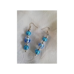 Boucles d'oreilles perle Murano bleue et argent et perle swarovski